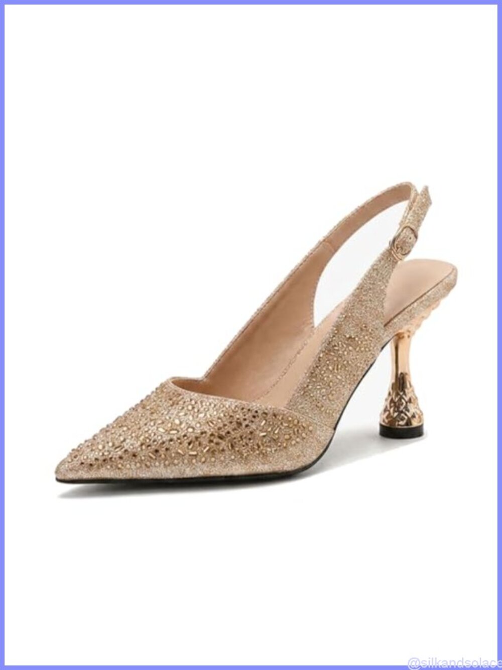 Glitter Slingback Pumps Bow Pointed Toe Kitten Heel Women Dress Shoes